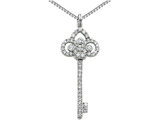 Key Pendant Necklace in Sterling Silver with Synthetic Cubic Zirconia